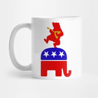 Russian Bear With Balalaika Dancing on Republican Elephant Mug